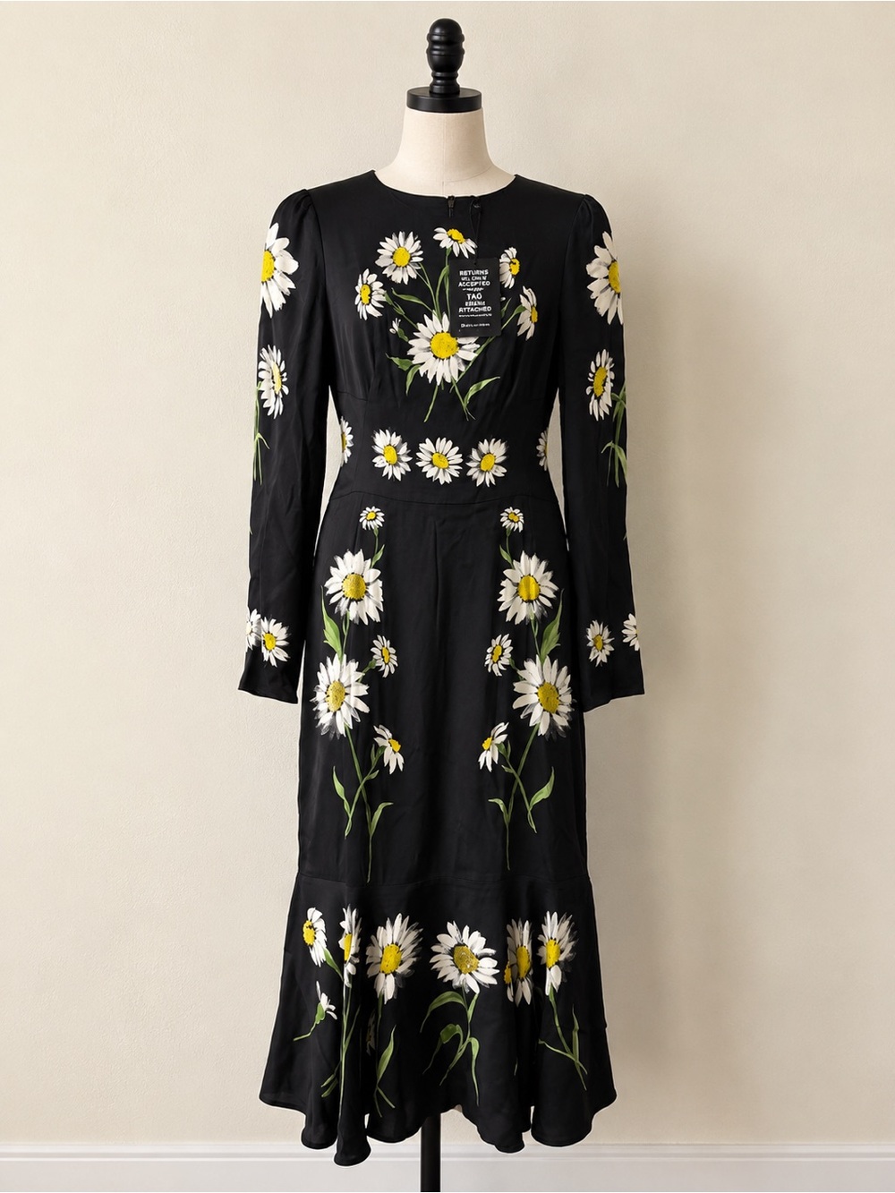 Dolce Gabbana Daisy Print Floral Cady Cocktail Silk Dress 42 Black $1150